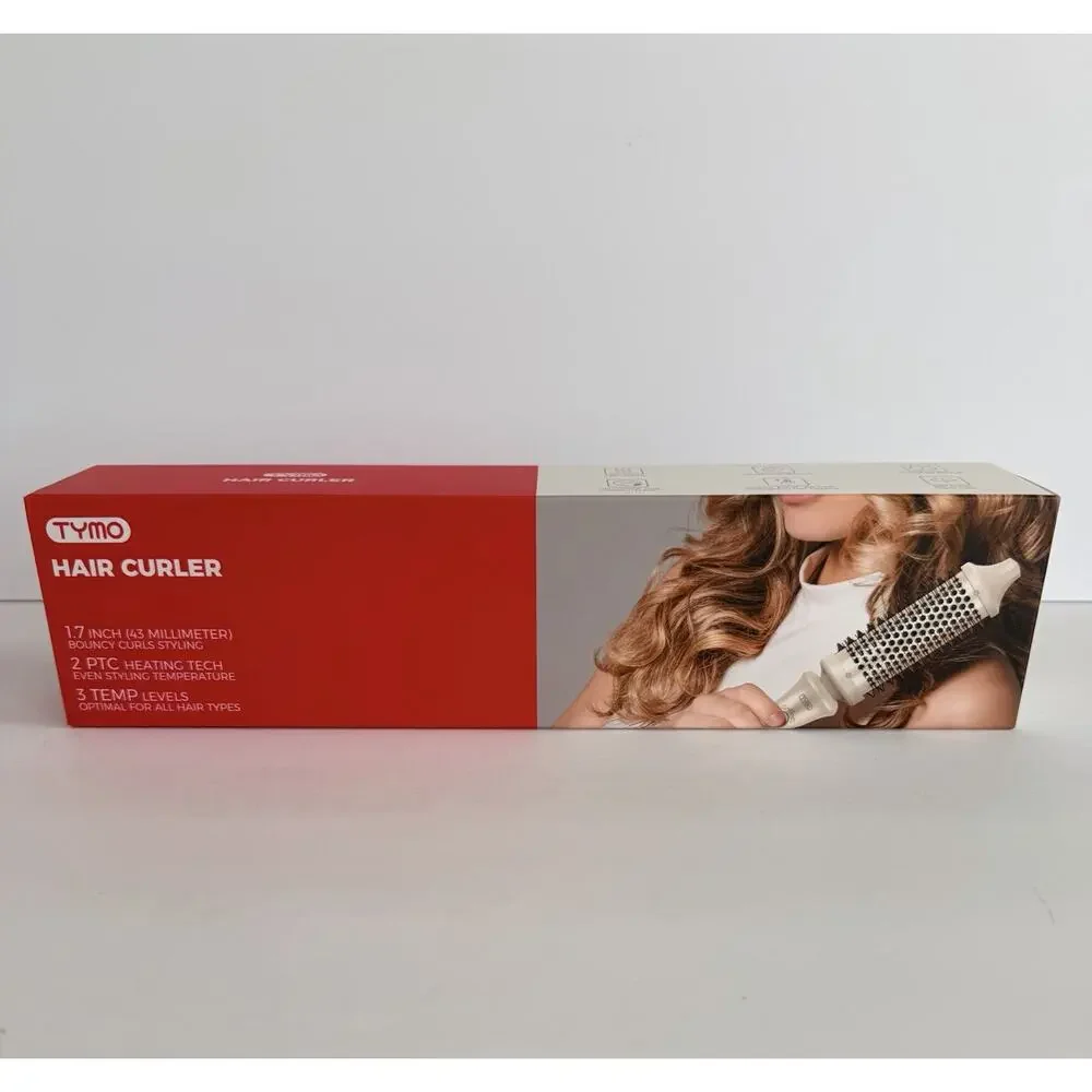 NEW! TYMO Stylux 1.7in Ceramic Curling Brush Dual Voltage 410°F White
